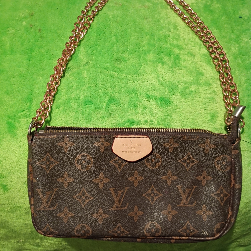 Louis Vuitton Brown Monogram Wristlet with Gold Chain